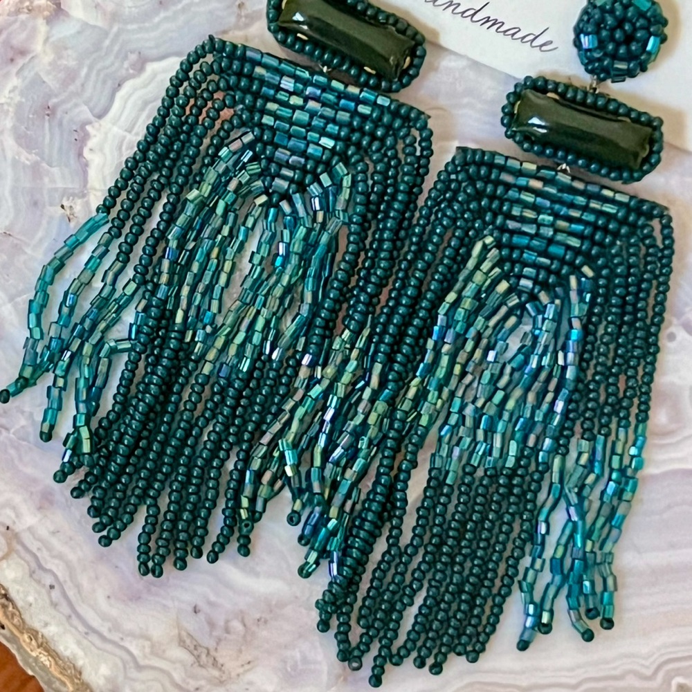 NWT Anthropologie Deepa Beaded Fringe Chandeliers - Picture 4 of 13